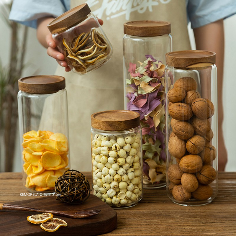 Kitchen Appliances Manufacturers - Wood Lid Glass Airtight Canister Kitchen